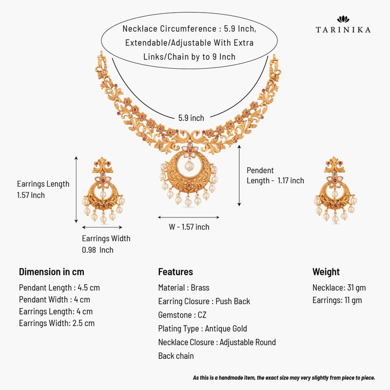 TARINIKA Antique Gold Plated Chahel Short Necklace Set with Peacock Design - Indian Jewelry Sets for Women | Perfect for Casual Occasions | Traditional Indian Jewelry set | 1 Year Warranty* - Image 4